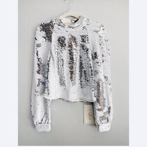 Zara Sequin Sweatshirt – Size Small, Silver/White Reversible Sequins